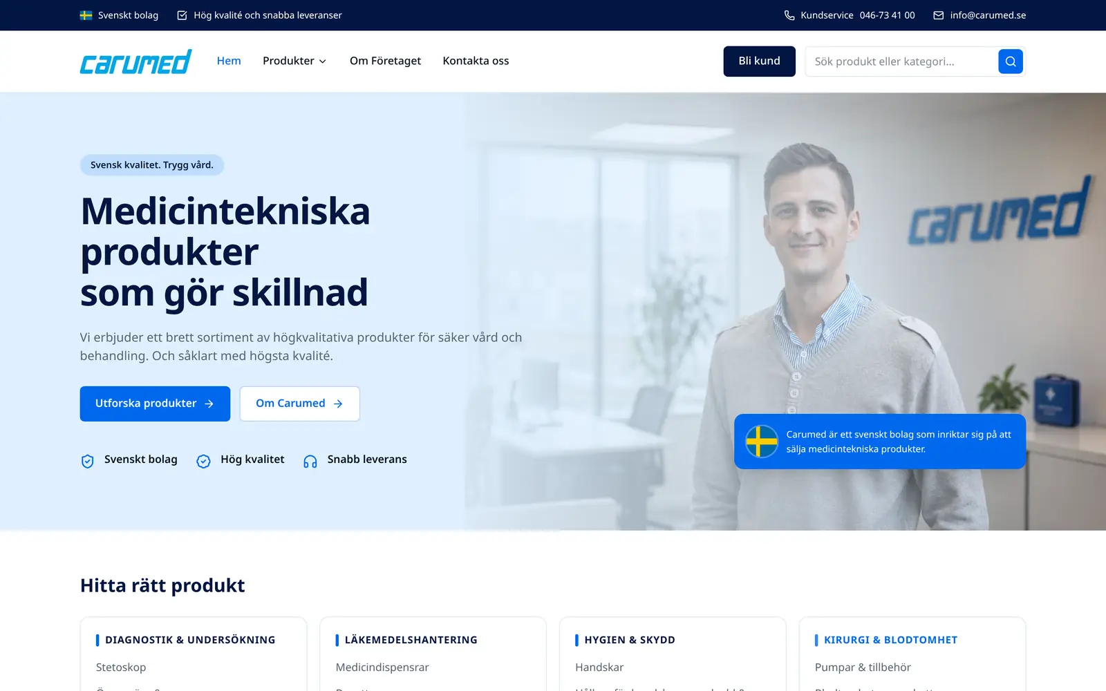 Startsidan på Carumeds webbplats